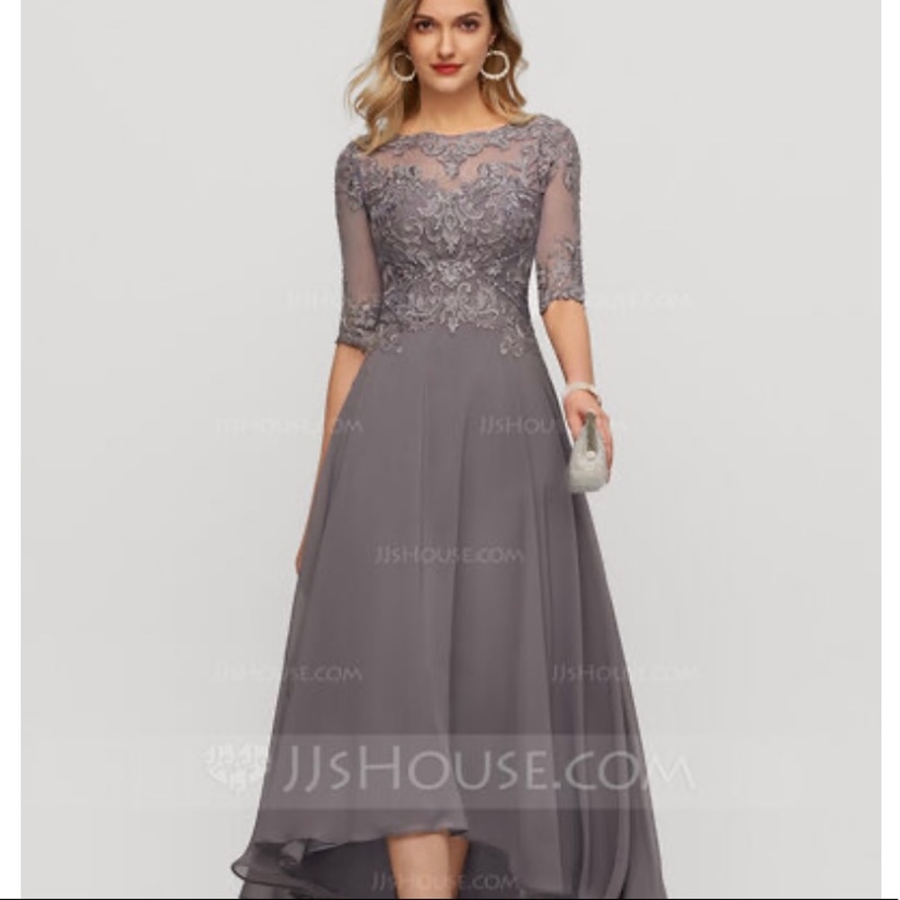 JJ’s House asymmetrical chiffon gray dress